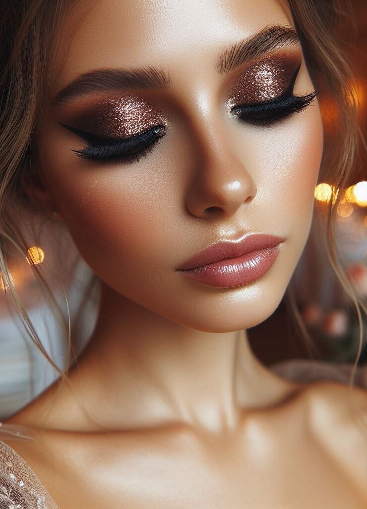 Vintage glam with a touch of shimmer! ✨ Channel Hollywood glamour with a touch of modern edge. This bridal makeup features a flawless base, defined brows, and a touch of classic winged eyeliner. Glittery bronze eyeshadow adds a touch of vintage drama, while a bold red lip color creates a timeless statement for your special day.