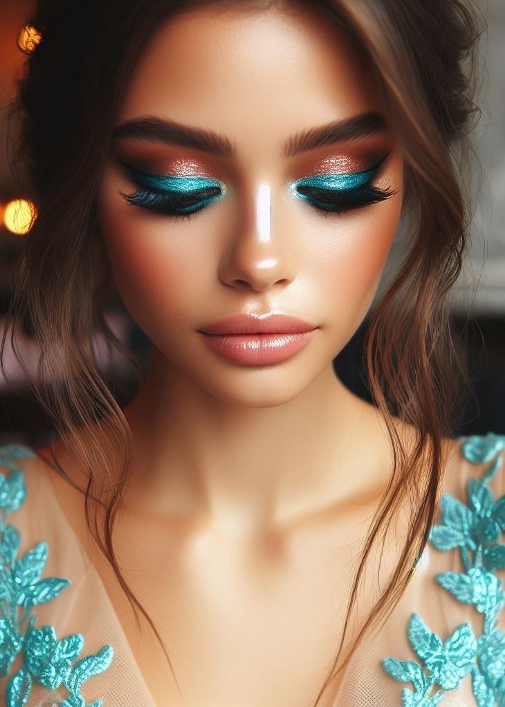 Dive into aquamarine waters with a touch of warm brown. This eyeshadow combo is like a tropical vacation for your eyes! 🌊🌴