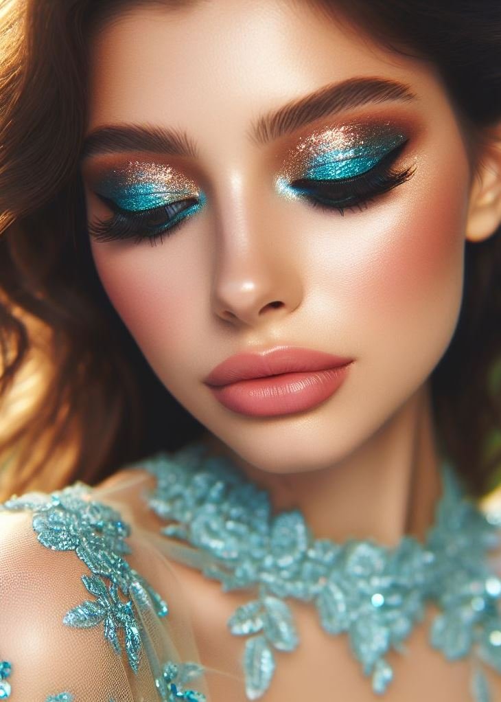 When aquamarine meets mocha, it’s a match made in eyeshadow heaven. Dive into this sea-inspired look and make waves! 🌊🍫