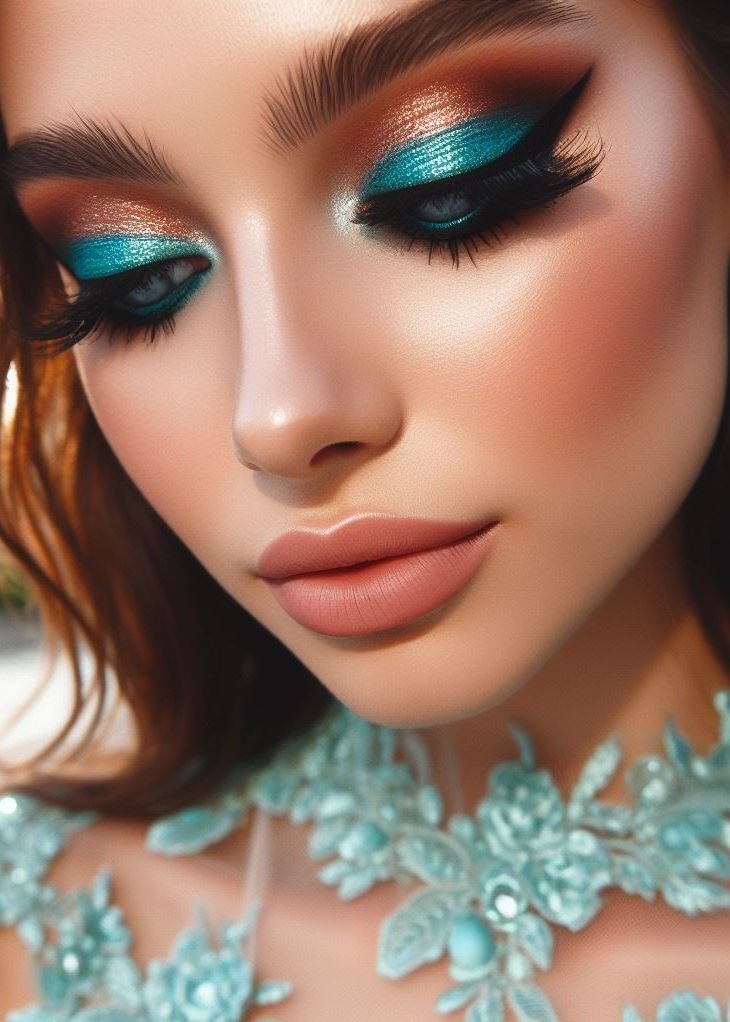 Dive into aquamarine waters with a touch of warm brown. This eyeshadow combo is like a tropical vacation for your eyes! 🌊🌴