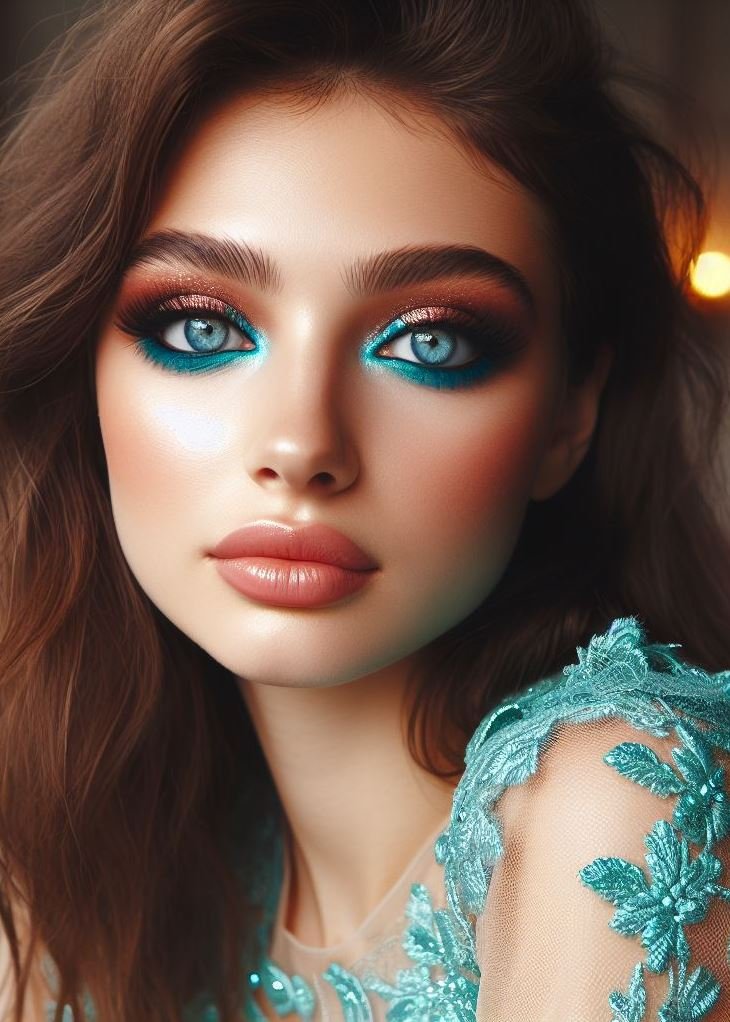 Aquamarine smudged along the lower lash line, paired with a sultry brown smoky eye. It’s all about balance! 🔥🌊