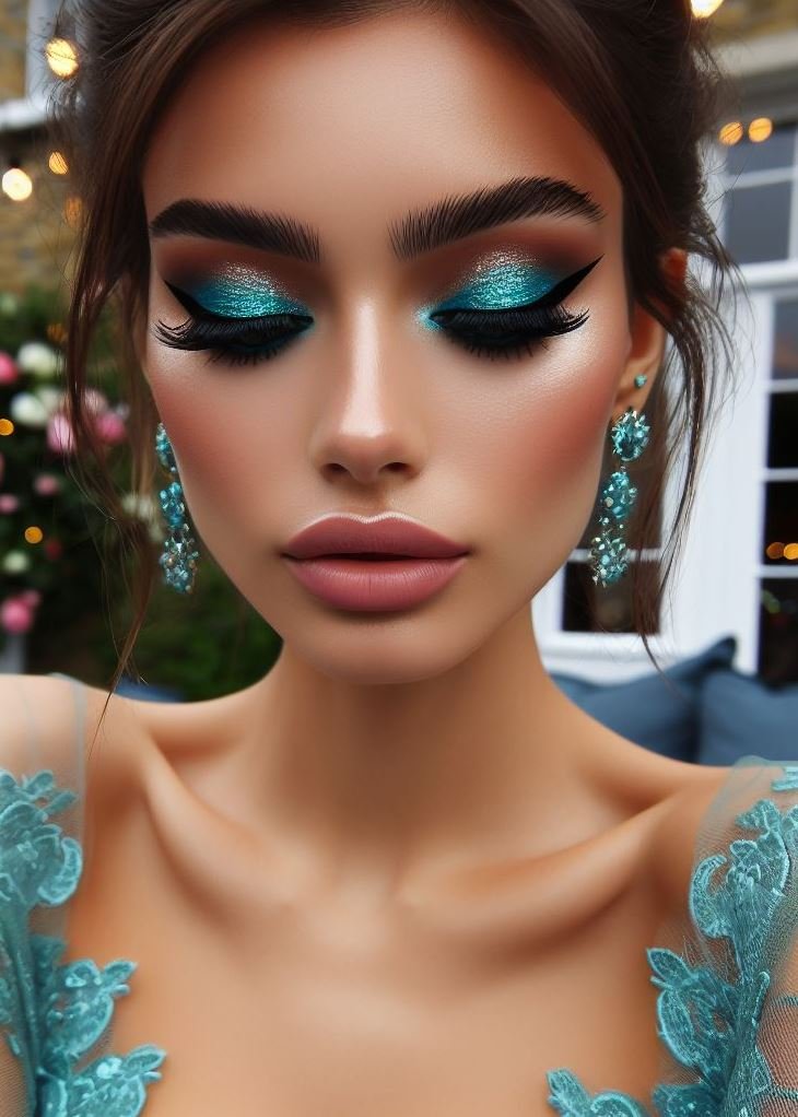 Aquamarine liner flicked out like a siren’s tail, surrounded by warm chestnut tones. You’re the enchantress! 🧜‍♀️🔥