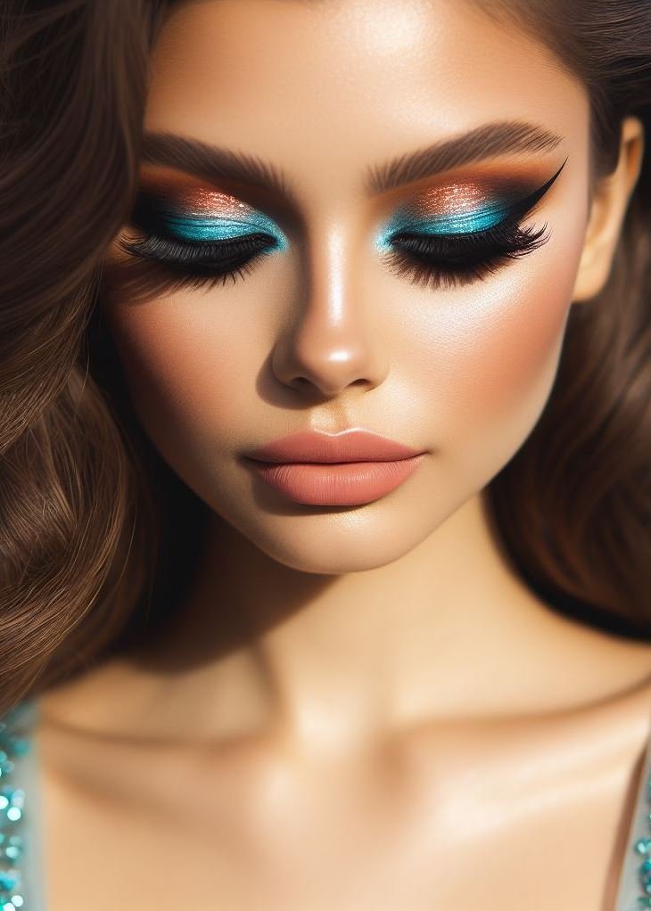 Mix aquamarine and cinnamon for a spicy yet refreshing eyeshadow look. Spice up your life! 🌶️💧