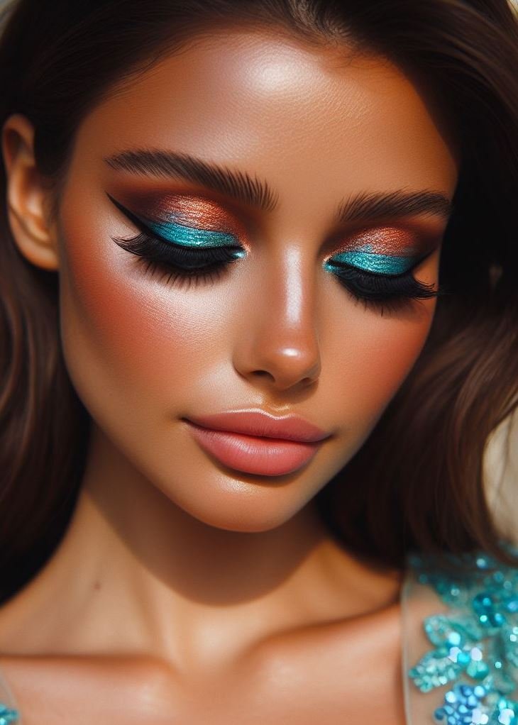 Aquamarine liner with a caramel twist – because life’s too short for basic eyeshadow. Be bold! 🌟🍯