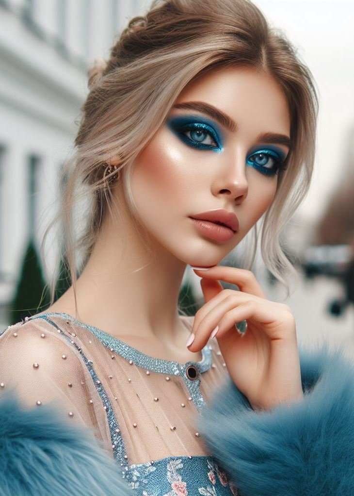 A Celestial Symphony: Blue Makeup Inspired by the Cosmos: Channel the vastness of the night sky with a captivating blue eyeshadow look. Shimmery blues and starry accents create a look as unique as the constellations themselves.