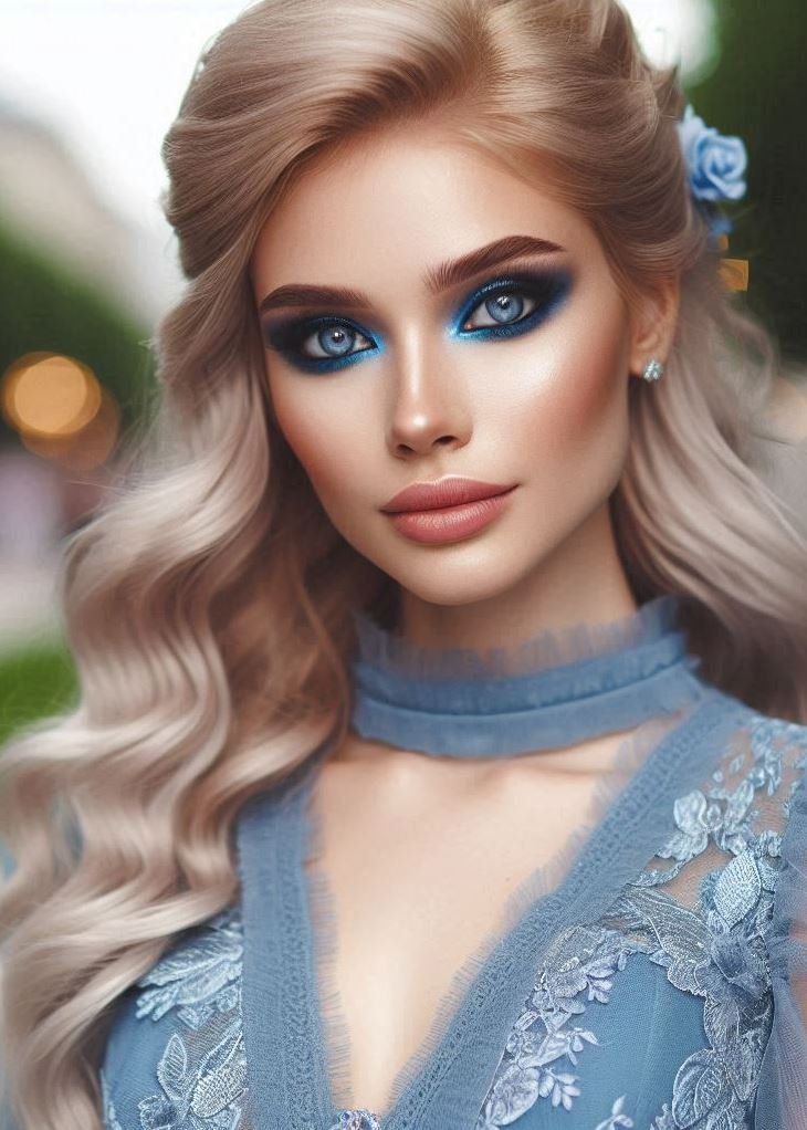 From Sunset Hues to Midnight Dreams: Blue Makeup Inspired by Time: Explore the versatility of blue throughout the day. Use warm cobalts and teals for a sunset-inspired look, or shift to deep navy and black for a dramatic, midnight dream effect.