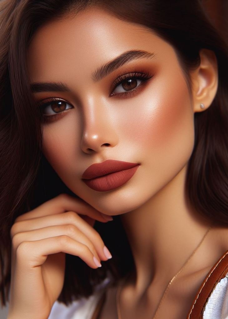 Beyond Matte: Metallic Brown Lips for a Luxurious Touch: Add a touch of luxury to your look with metallic brown lips. This unexpected finish creates a glamorous and eye-catching statement.