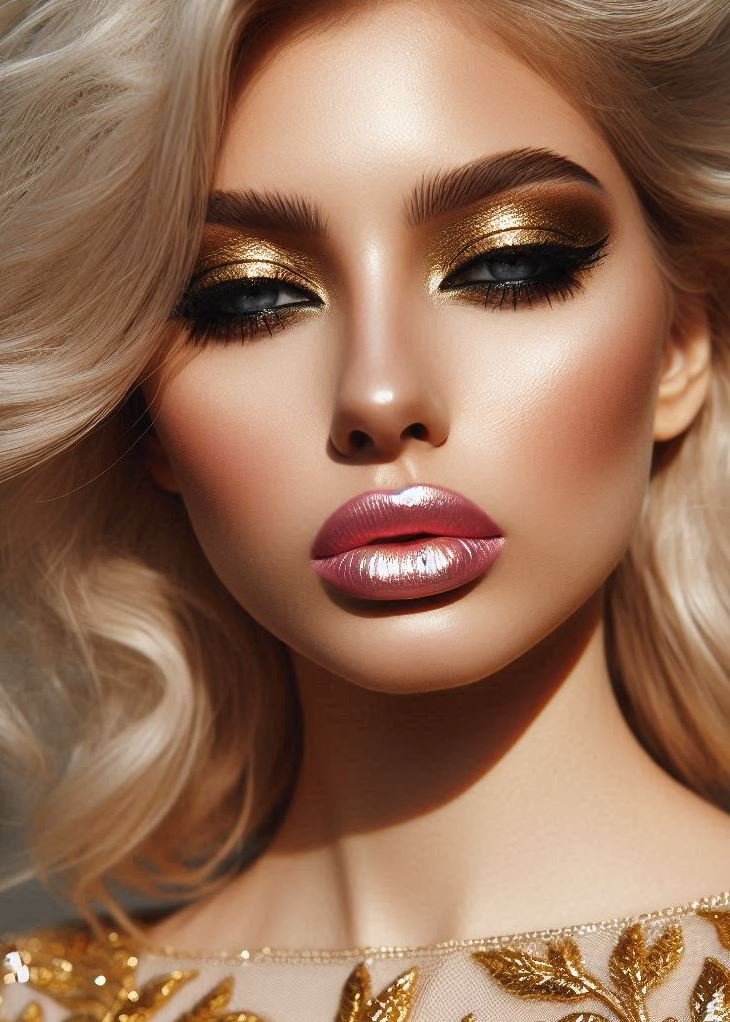 Sun-Kissed Glow: Golden Makeup for a Natural Radiance: Gold eyeshadow can add a touch of warmth and natural radiance to your look. Opt for soft, peachy golds with a shimmery finish to mimic the sun-kissed glow of a summer day.