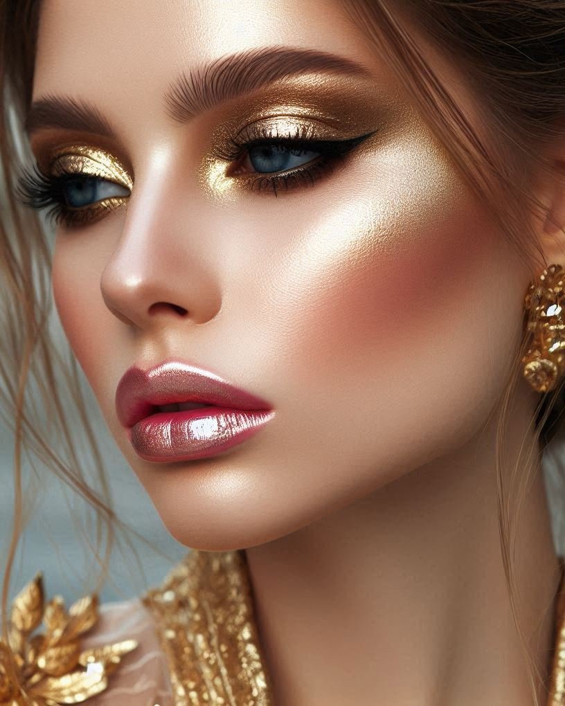 Golden Eyeshadow with a Bold Statement: Break the mold! Experiment with graphic eyeliner designs in gold or create a bold, cut-crease look with gold eyeshadow for a dramatic and unforgettable statement.