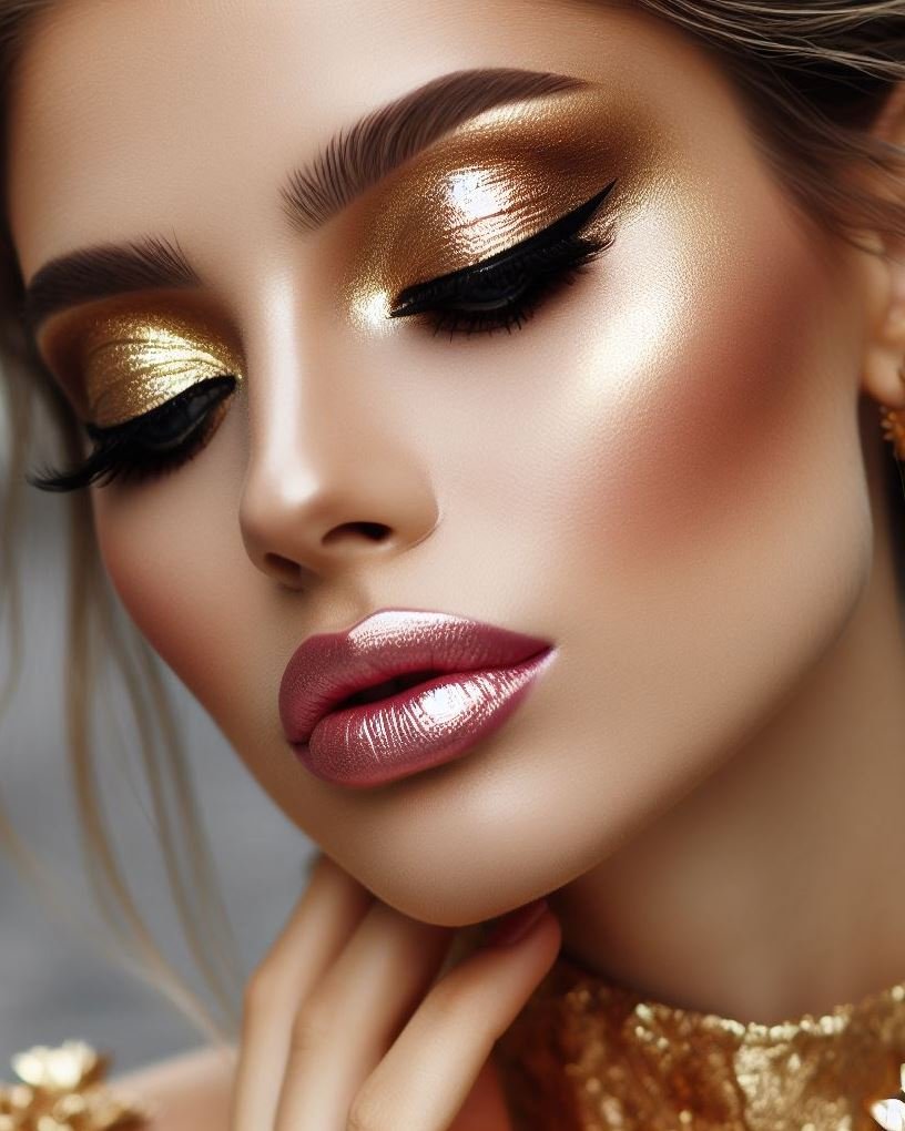 Golden Eyeshadow Inspired by Hollywood Glamour: Recreate the timeless elegance of Hollywood stars with a golden eyeshadow look. Use soft gold shades with a touch of shimmer for a touch of vintage glam.