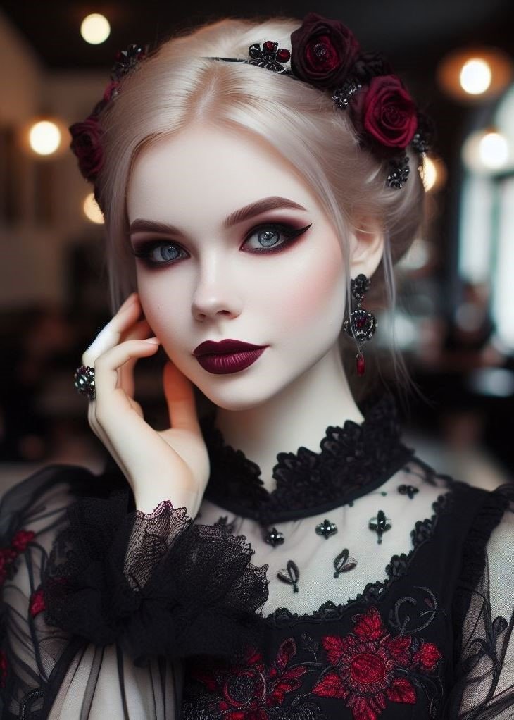 Beyond the Lips: Gothic Accents for a Cohesive Look: Elevate your gothic makeup by incorporating subtle gothic accents elsewhere in your makeup routine. Use a touch of grey blush or highlight the inner corners of your eyes with black to create a cohesive and dramatic look.