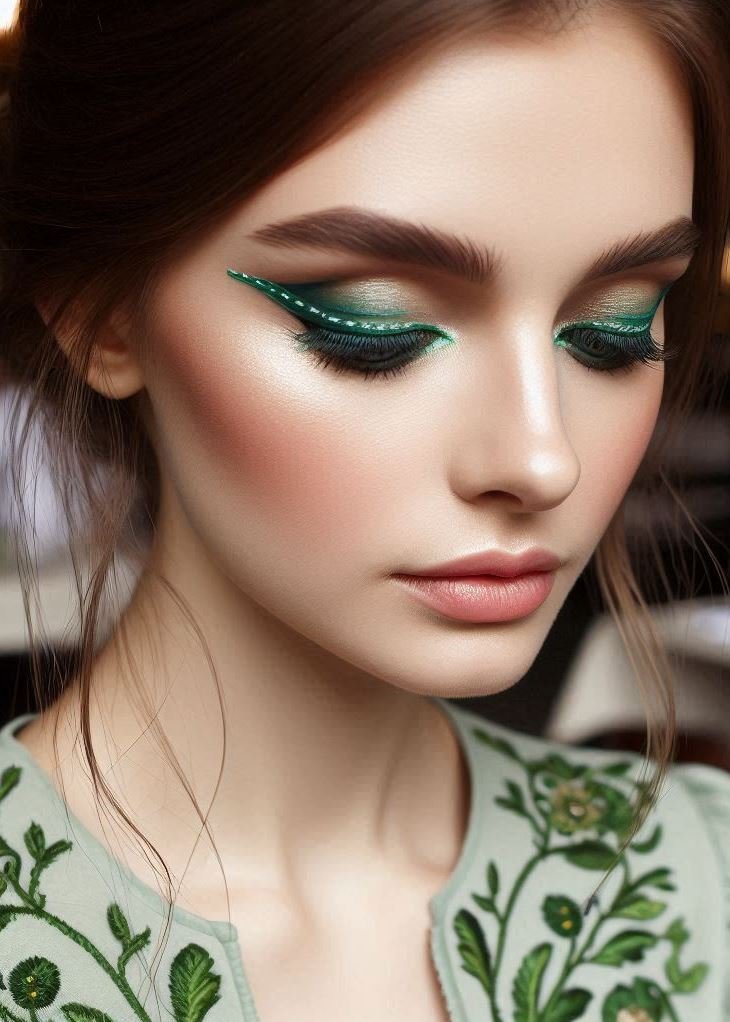 Two-Tone Drama: Create a mesmerizing look with a two-toned green eyeliner. Pair a bold green with a contrasting shade like gold or copper for added depth and dimension.