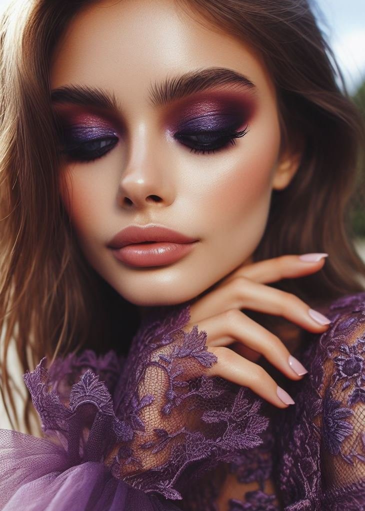 Smoky Serenity: Blend a deep brown base with a touch of shimmery purple for a sultry yet sophisticated smoky eye. Perfect for evening wear or adding a touch of drama to your everyday look.