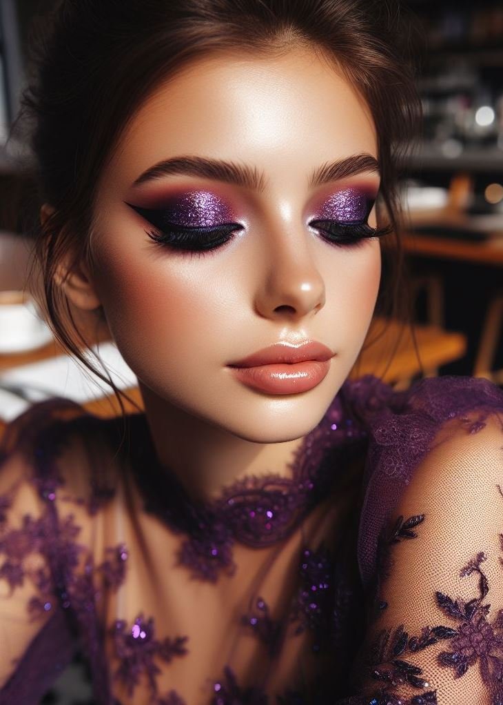 Berry Bliss: Embrace warmth with a blend of rich brown eyeshadow and a dusty berry purple shade. This combination flatters a variety of eye colors and adds a touch of autumnal elegance.