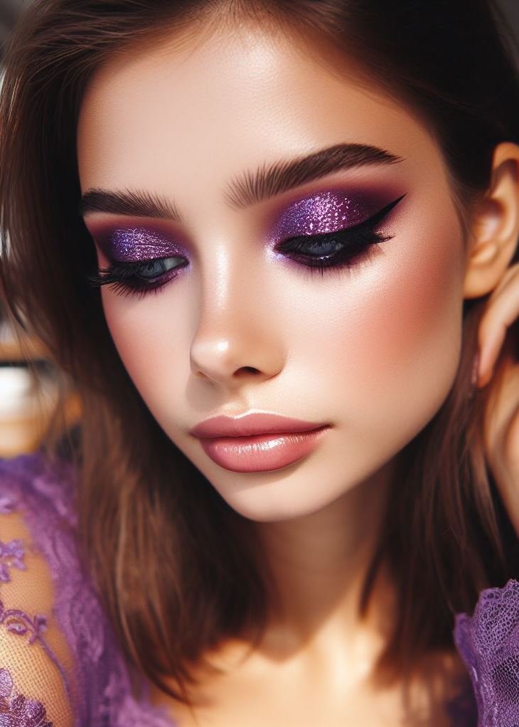 Glittery Galaxy: Embrace the cosmos with a blend of deep brown and shimmering purple eyeshadows. Add scattered glitter for an extra touch of celestial magic. Perfect for those who love a whimsical and out-of-this-world look.