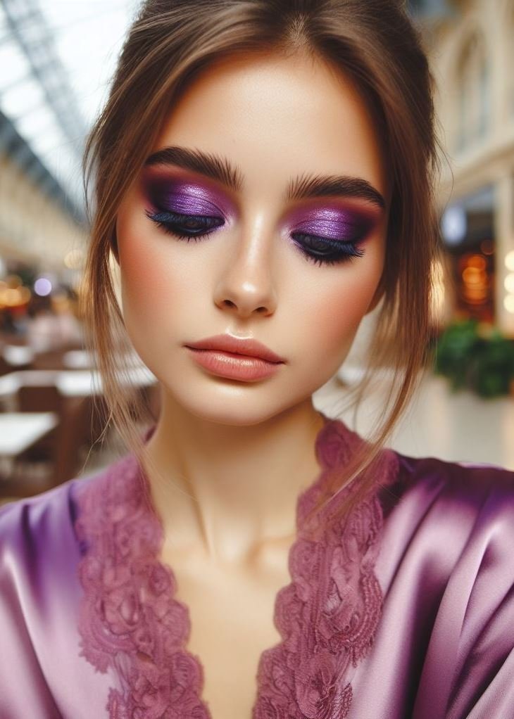 Winged & Wonderful: Elevate your everyday look with a winged eyeliner using a rich brown shade. Add a touch of shimmery purple eyeshadow in the center of the lid for a hint of color and added dimension.