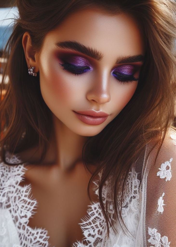 Metallic Majesty: Elevate your look with a stunning blend of metallic brown and shimmering plum purple eyeshadow. This eye-catching combination is perfect for a night out or adding a touch of glamour to your day.