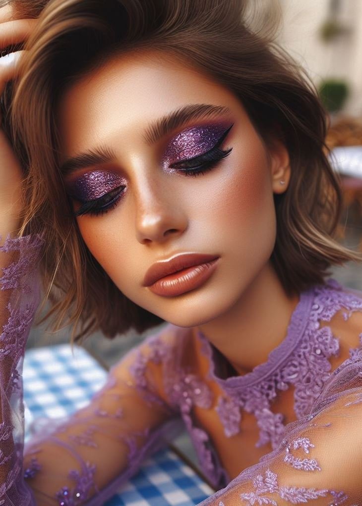 Catwalk Cool: Channel your inner fashionista with a sharp brown wing and a pop of vibrant purple eyeshadow in the crease. This edgy look is perfect for making a statement.