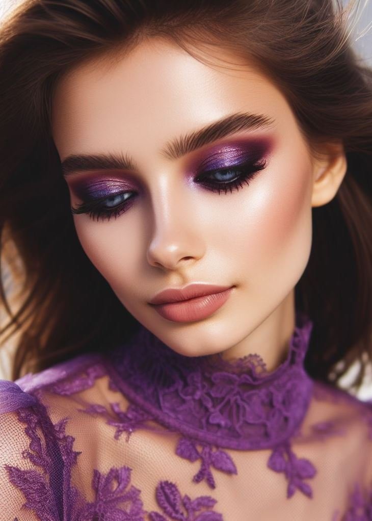 Subtle Shimmer: Opt for a soft and romantic look with a light brown base and a hint of shimmery purple eyeshadow on the lid. Perfect for daytime wear or adding a touch of elegance.