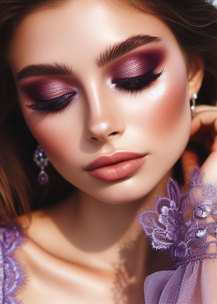 Galaxy Gaze: Embrace your inner space explorer with a deep brown base blended with a blend of purple and blue eyeshadows to create a mesmerizing galaxy effect.