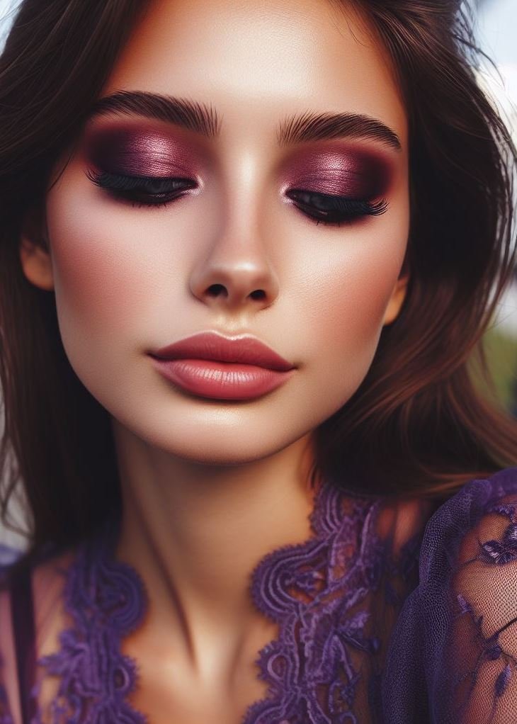 Copper & Amethyst: Create a warm and sophisticated look with a copper brown base and a rich amethyst purple eyeshadow on the lid. This luxurious combination is perfect for fall or winter makeup looks.