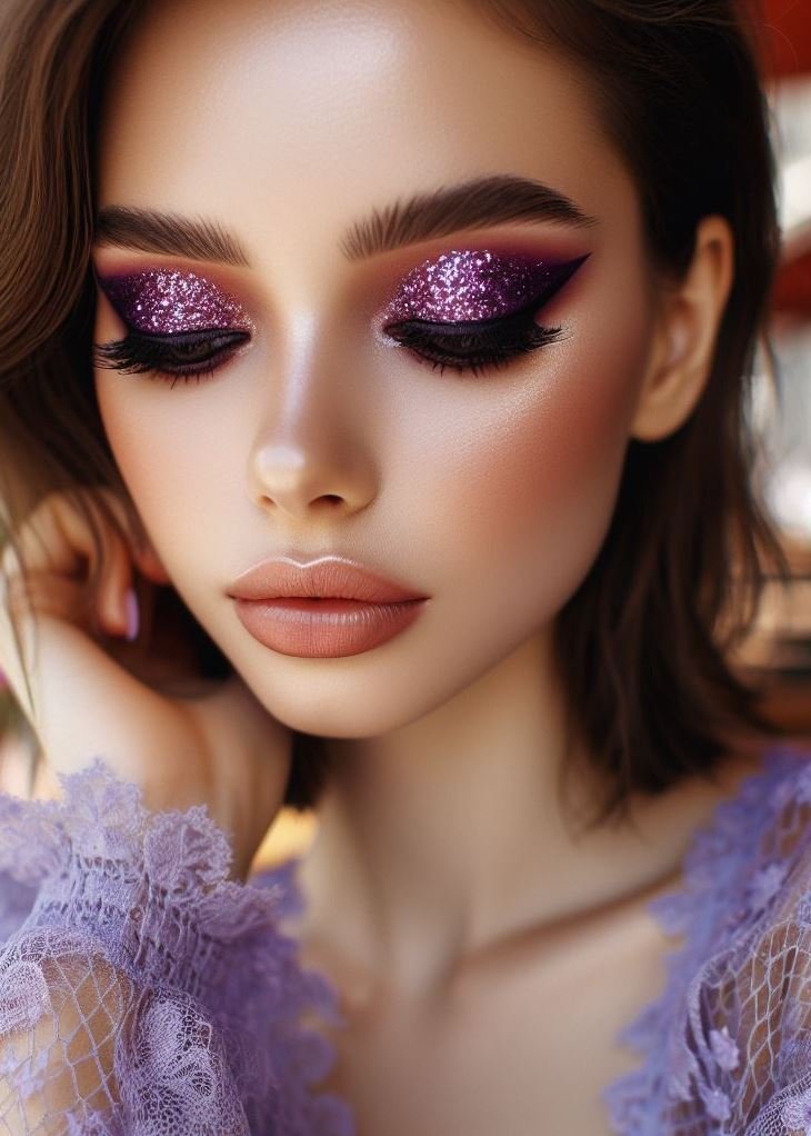 Cat-Eye Chic: Achieve a classic cat-eye with a sharp wing liner and a blend of deep brown and cool-toned purple eyeshadow. This timeless look flatters most eye shapes and adds a touch of sophistication.