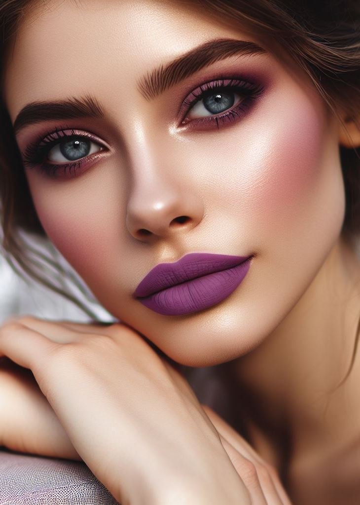 Purple Lips for Regal Elegance: Step away from the ordinary! Bold purple lips offer a captivating and sophisticated way to elevate your look, adding a touch of regal elegance.