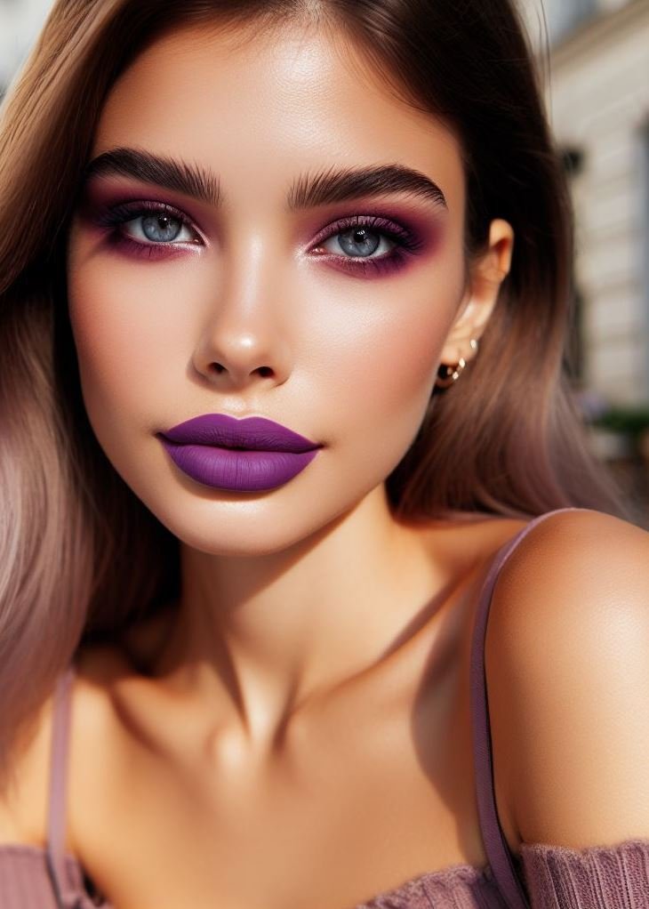 Reimagining the Bold Lip: Purple lips aren't a new trend, but they offer a modern twist on the classic bold lip. Explore different textures and finishes, from glossy to matte, for added dimension.