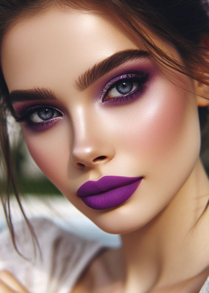 Purple Magic: Explore the Depths of Purple: Don't limit yourself! Create a captivating monochromatic look by pairing your purple lips with complementary purple eyeshadow shades.