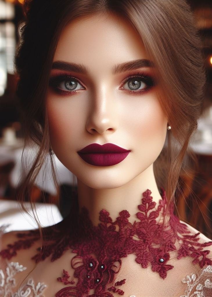 The Power of Gradient: Ombre Wine Lip Color for a Playful Touch: Embrace a playful and trendy look with an ombre wine lip color. Start with a lighter shade in the center and blend out to a deeper wine at the edges, creating a captivating gradient effect.