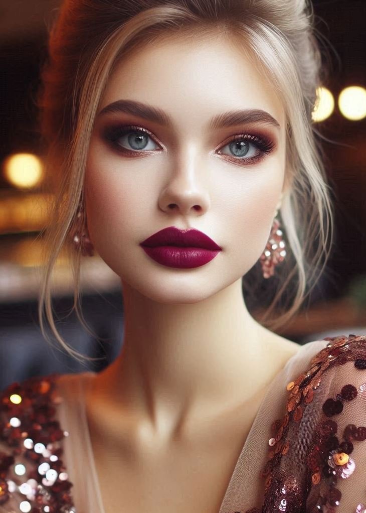 Wine & Neutrals: A Chic Contrast for Daytime Elegance: For a chic and elegant daytime look, pair your wine lip color with neutral eyeshadow and minimal makeup. Let your gorgeous wine pout take center stage for a simple yet impactful statement.