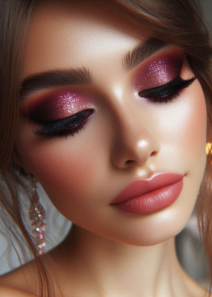 Fierce & Flirty: Unleash your inner vixen with a bold fuchsia eyeshadow on the lid, expertly blended with a rich brown in the crease for added depth. This show-stopping combination is perfect for a night out.