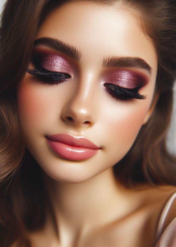 Copper & Fuchsia Fusion: Create a warm and vibrant look with a rich copper brown base and a touch of fuchsia eyeshadow on the center of the lid. This playful combination is perfect for fall or winter makeup looks with a touch of personality.