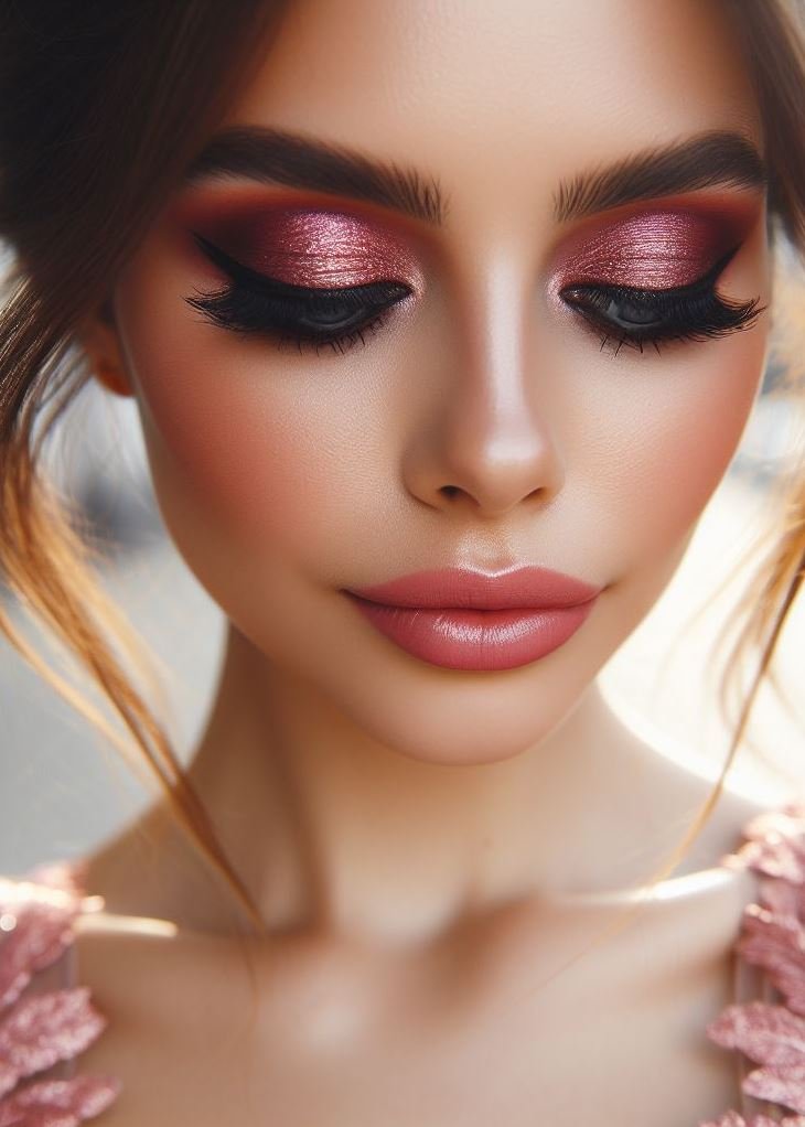 Grunge Glamour with a Twist: Embrace a touch of the 90s with a smoky brown base and a sheer wash of fuchsia eyeshadow for a cool and effortless look with a pop of color.