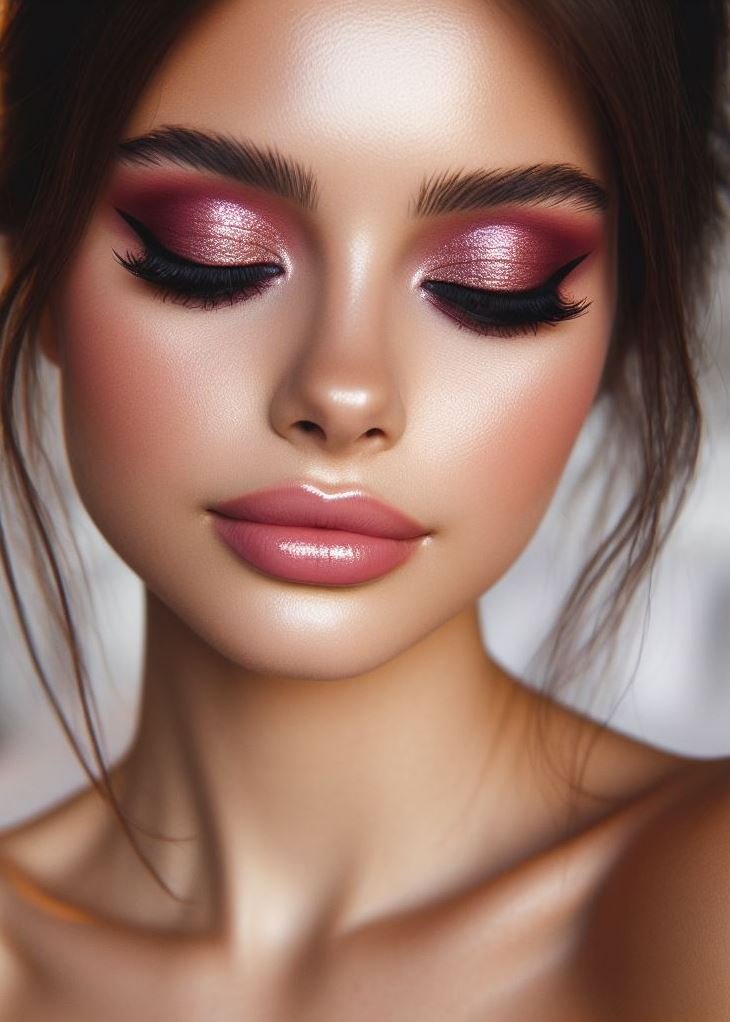 Fierce Fuchsia: Unleash your inner rockstar with a bold fuchsia eyeshadow on the lid, expertly blended with a warm brown crease shade for added depth and dimension. Perfect for a night out or making a statement.