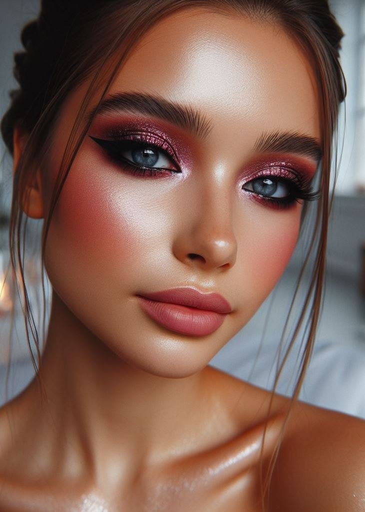 Golden Goddess with a Twist: Add a touch of warmth with a shimmery brown base and a golden highlight on the inner corner paired with a vibrant fuchsia eyeshadow on the lid. This playful twist on a classic look is perfect for a fun night out.