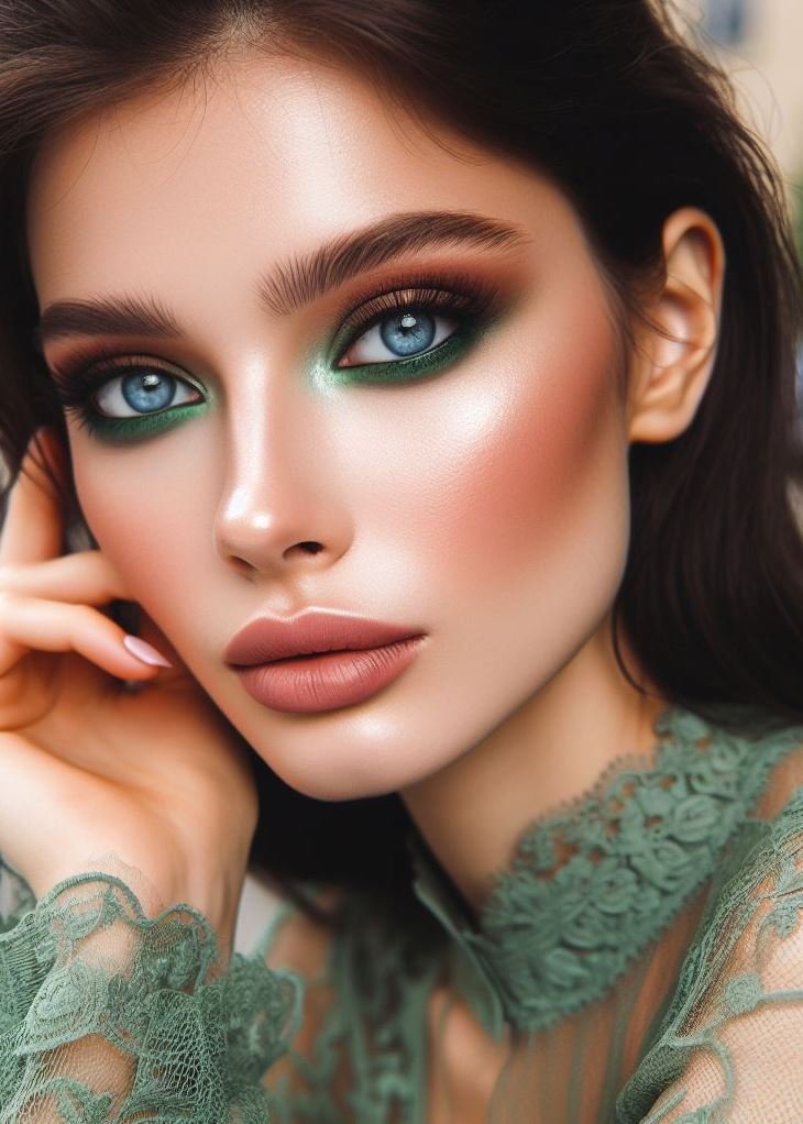 Smoky Green with Brown Depth: Channel a touch of drama with a smoky green eyeshadow base. Use brown shades to define the crease and smudge the edges for a captivating and sultry look.