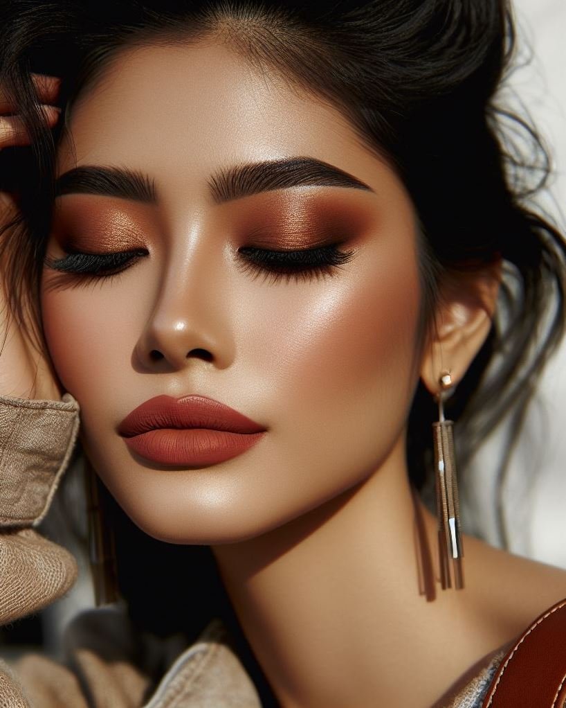 Golden Goddess: Embrace warmth and radiance with bronzed skin, shimmery gold eyeshadow on your lids, and a peachy nude lip color. This sun-kissed look is perfect for summer and complements golden or olive skin tones beautifully.