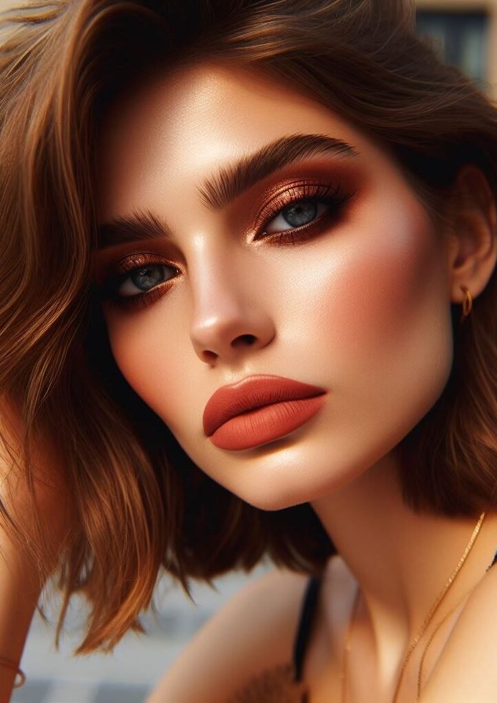 Smoky Drama with a Hint of Gloss: Balance a sultry smokey eye in rich brown or charcoal tones with a soft, neutral nude lip gloss. This adds a touch of dimension and keeps the look from appearing too harsh.