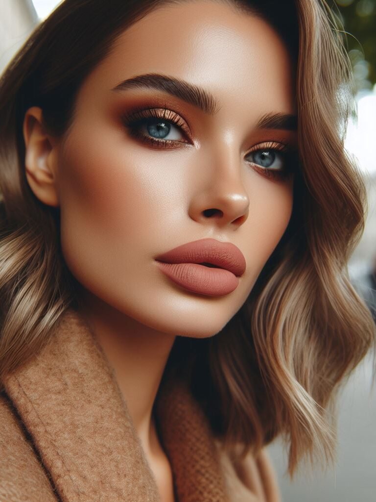 Sun-Kissed Goddess: Enhance a bronzed complexion with a creamy, peachy nude lipstick and fluttery lashes. Add a touch of highlighter to your cheekbones and brow bone for a sun-kissed glow.