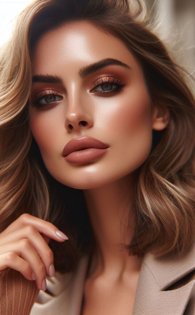 Graphic Liner & Nude Matte: Embrace a bold and graphic eyeliner look with a sharp wing or a playful geometric design. Balance the drama with a soft, matte nude lip in a cool-toned shade like mauve or taupe. Keep the rest of your makeup minimal with clean, groomed brows and a touch of mascara.